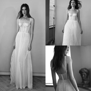Lihi Hod A Line Bröllopsklänningar 2021 Sequined Sexy Spaghetti Romantiska Bröllopklänningar Sparkly Backless Bohemian Wedding Vestido de Noiva