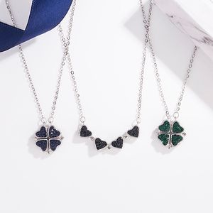 S925 sterling silver four-leaf clover necklace, diamond double-sided deformation love heart clavicle chain, net celebrity, two ways to wear