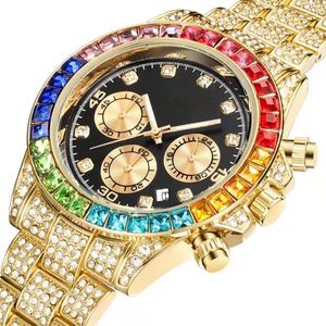 Popular fashion luxury designer stunning colorful full rhinestones diamond date calendar quartz battery watches for men women