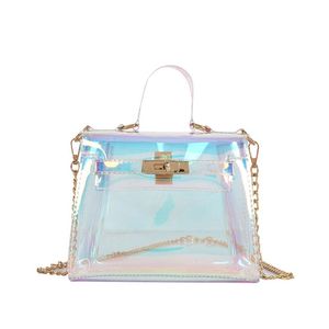 candy women fashion jelly Transparent handbag Plastic shoulder bags hasp Lock Chains handbags