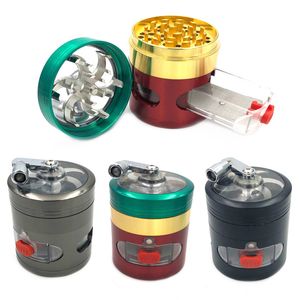 63mm 4 Layers Zinc Alloy Grinders Hand Crank Tobacco Herb Grinder Clear Top Window Herb Cigarette Smoke Spice Crusher With Drawer BH4000 TQQ