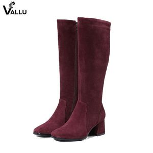 Stivali al ginocchio in pelle Scarpe da donna Tacco spesso Stivaletti invernali alla moda Lady Zipper Punta tonda Calzature in vera pelle