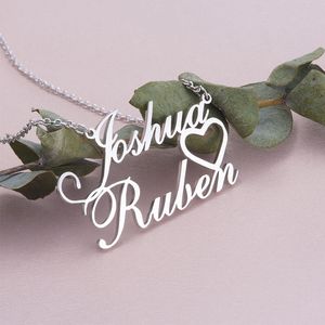 Custom 925 sterling silver Double Name Necklace,Personalized Two Names Couple Name Necklace
