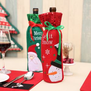 Shiney Paillette Christams винную бутылку крышка бутылки Санта -снеговики Кейс Кейс Кейс подарочные пакеты рождественские украшения домашний декор