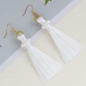 Golden Roll Dangle Beautiful Mushroom Cap Type Polyester Tassel Long Ladies Bohemian Multicolor Tassel Earrings European American Exaggerated Accessories