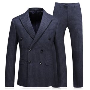 Herrenanzug, zweireihig, gestreift, schmaler Gentleman-Anzug, dreiteiliger Anzug (Jacke + Hose + Weste), formelle Business-Anzüge für Herren
