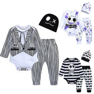 Halloween Neonato Abbigliamento per ragazze Set Autunno Stampa teschio Manica lunga Body Top + Pantaloni + Cappello 3 pezzi / set Pagliaccetto per bambini Abiti M2552