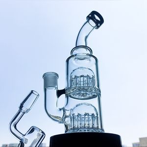 Toptan Double Tree Perc Cam Bong 8 İnç Kalın Yağ Dab Kuyuları 14mm Ortak Su Boruları Mini Nargile ile Bowl Veya Kuvars Banger