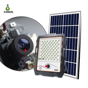 Lampade solari Proiettore Tuya WIFI Camera 1080P 16G 32G TF Card Monitor LED 300W 400W Solar Street Light Avviso sonoro Lampada di sicurezza domestica