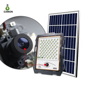 Lâmpadas solares Floodlight Tuya WiFi Camera 1080P 16G 32G TF LED Monitor 300W 400W Solar Luz de Rua Som Aviso de Segurança Home