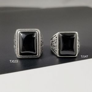 Wholesale agate stone black rings for sale - Group buy Black Agate Ring Sterling Silver For Men Retro Square Natural Stone Ring Jewelry