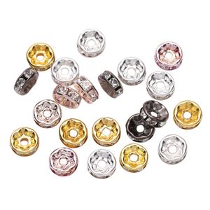 50pcs/lot 8 mm Gold Rhinestone Rondelles Crystal Bead Loose Spacer Beads for DIY Jewelry Making Accessories Supplie