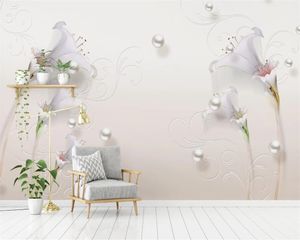 3d duvar kağıdı Salon Basit Takı Üç boyutlu Lily Romantik Çiçek Dekoratif İpek Duvar Duvar Kağıdı