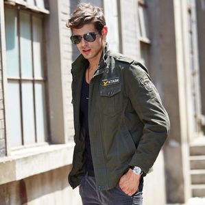 Hot US style autumn patchwork Embroidered eagle man jacket army green multi pocket stand collar Men's Outerwear zipper flight Coats