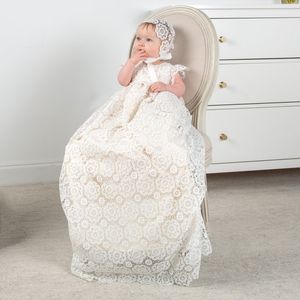 Elegant White Ivory Christening Gown Lace Baby Girls Baptism Dresses Toddler Infant Christening Dress With bonnet