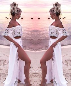 Women s Two Piece Pants Fashion Women Set Crop Top And Skirt Summer Beach Clothes Suits White Lace Tracksuit Side Split