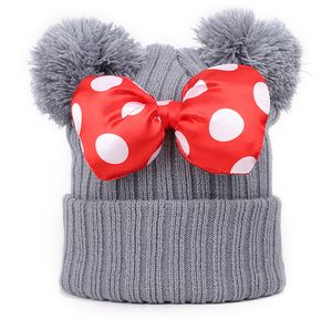 Cappelli lavorati a maglia per bambini autunnali e invernali 1-9 anni Berretti con doppia palla di lana con fiocco carino Cappello lavorato a maglia dolce e caldo adorabile