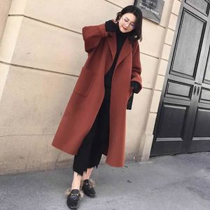 2020 Autumn winter New Women's Casual wool blend trench coat oversize Solid Cashmere Coats Cardigan Long coat with belt S-XXL