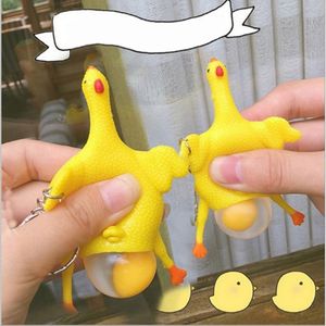 Novelty New Products Pranks Funny Gadgets Toys Chicken Laying Eggs Hens Squeeze Ball Keychain Keyring Decompression Gifts w