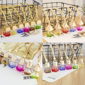 Car Perfume Bottle Hanging Ornament Colourful Glass Perfume Essential Oils Diffuser Bottles Car Hang Rope Pendant Empty Packing Bottles 8ML