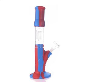 Silikon Bongs 14 inç 8 Silah Percolator Bong Setleri Cam Su Boruları Kök ve Kase Var