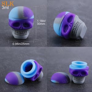 Food Grade 3ml Skull Dabs Vasi in silicone Contenitori di cera antiaderente Contenitori di stoccaggio Dab Contenitore concentrato di erbe secche Spedizione gratuita