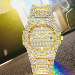Mode mannen vrouwen goud horloge diamant iced out designer horloges roestvrij staal quartz beweging mannelijke vrouwelijke geschenk bling polshorloge klok