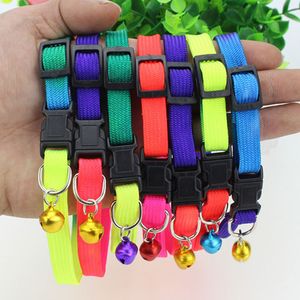 1cm Width Colorful Dog Cat Collars With Bell Adjustable Outdoor Nylon Pets Collar For Small Dogs Puppy Pet Supplies