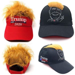 Party Sonnenblenden großhandel-US Stock Partei Hüte Trump Cap mit Spitz Fälschungs Haar Perücke Solid Color Einstellbare Sonnenblende Hut Hip Hop Street Geschenk