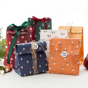 Sacchetto del pacchetto regalo di carta di Natale Sacchetto del pacchetto di biscotti regalo fai-da-te Santa Sonowman Deer Print Candy Present Pouch