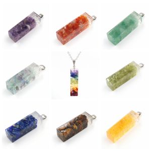 Raw Quartz Cuboid Pendant Necklace for Women Men Stone Crystal Square Pendants Jewelry