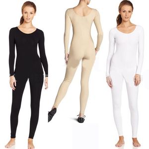 Women's Lycra Spandex Plus Size Full Bodysuit Dance Ballet Gymnastics Leotard Catsuit Adult Black Long Sleeve Unitard