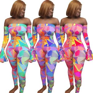 Mulheres macacões de designer macacão de manga longa playsuit uma calça pedaço jumpsuit roupas femininas legging impressão moda strapless romper klw4694