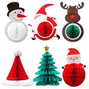 Decorações de Natal Pacote de favo de mel chapéus de Papai Noel Hanging Xmas Party para o ornamento do Natal Decoração Festival 2020