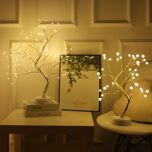 Battery Operated Tree Lamp Decorative LED Lights Tree Night Lights Fairy USB Touch Desk Table Kids Bedroom Warm White Night Bedside Lamp