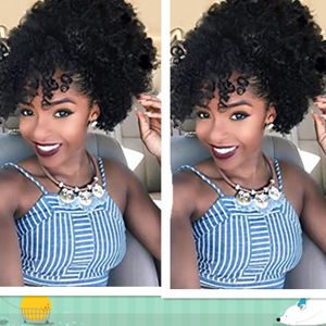Afro Bunet Puff z Bangs Ponytail Hairpieces African American Short Afro Kinky Curly Brazylijski sznurek Ponytail Hair Extions 100% Human
