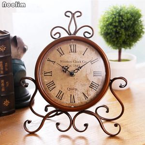 Noolim European Antique Luxury Iron Clock Living Room Home Vintage Clock Table Clock Retro Roman Digital Desktop Ornaments Y200407