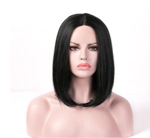 Rosa Star Short Straight Bob Hair Wigs Natural Middle Part Black Color Synthetic Fibers Heat Resistant Cosplay Daily Wig Women