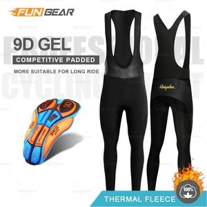 Pantaloni da ciclismo Calzamaglia lunga con bretelle Pantaloni da ciclismo MTB da uomo Pile invernale Caldo antivento Rode Bike Sport Anti-sudore Cuscinetto in gel 9D Nero