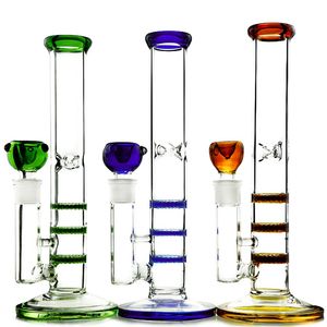 Wholesale Heady Glass Straight Tube Colorful Bong Ice Pinch Hookahs Triple Comb Blue Green Amber Oil Dab Rigs WP525