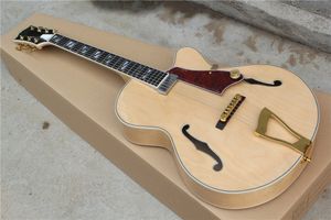 Chitarra elettrica color legno naturale cava personalizzata in fabbrica con tastiera in palissandro, 1 pickup, hardware dorato, personalizzabile