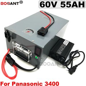 bateria de moto 60V 55AH eléctrica para a célula de E-bicicleta Panasonic NCR18650B lítio Bafang 3000W 5000W Motor + carregador 5A