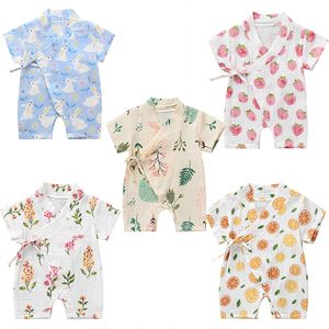 INS Newborn Jumpsuit Clothing Infants Short Sleeve Cartoon print Muslin Cotton Rompers Baby Boy Girl Clothes Sleepwear 5 Styles M2519