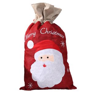Borsa regalo in tela di buon Natale S/L Borsa regalo in lino con stampa di Babbo Natale con pupazzo di neve Sacco portaoggetti per regali di Natale per bambini