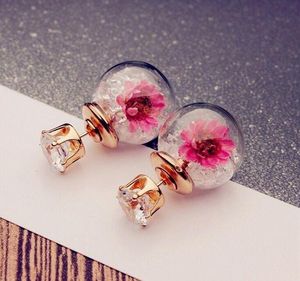 Elegante Brincos melhor presente Atacado Free Ship nova bola bonito Vidro strass Flor Stud Brincos Mulher