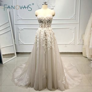 Beach Boho Wedding Dress 2020 Beaded Crystal Lace Wedding Gowns vestido de noiva robe de mariee Bridal Dress robe mariage