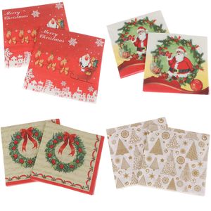 20pcs/Set Creative Santa Claus Deer Beautiful Printing Napkins Xmas Napkins Christmas Tree For Home Store Party