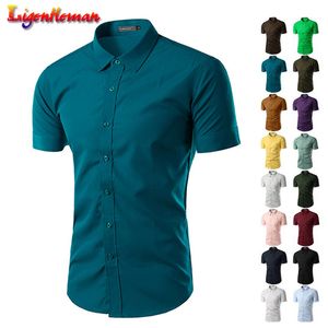 Mäns Casual Shirts Mens Fritid 2021 Masculina Chemise Homme Sommar Solid Färg Business Slim Fit Short Sleeve Mode Shirt