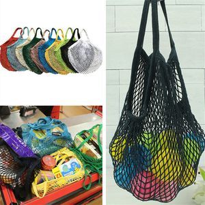 10 cores reutilizável de Cordas de compras Saco de mantimento Tote Shopper malha Fruit Bag Net tecido de algodão portátil saco de compras 30pcs T1I2335