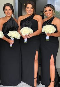 Mermaid Black New Bridesmaid Dresses One Shoulder Side Split Floor Length Summer Country Plus Size Maid of Honor Gowns Wedding Gue2292